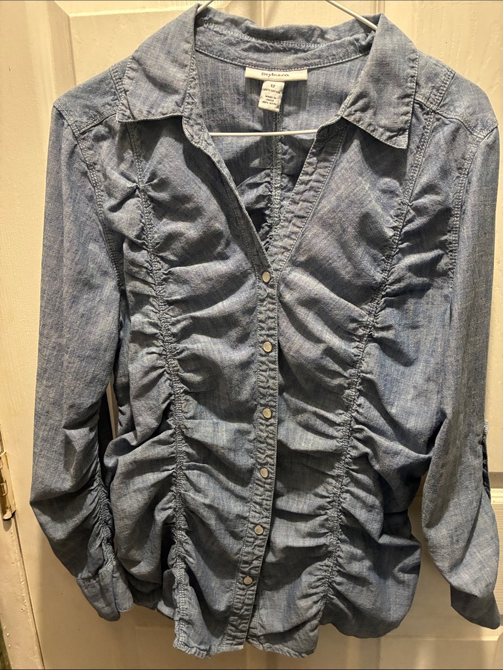 Style & Co. Women's Light Blue Ruched Button-Front Shirt